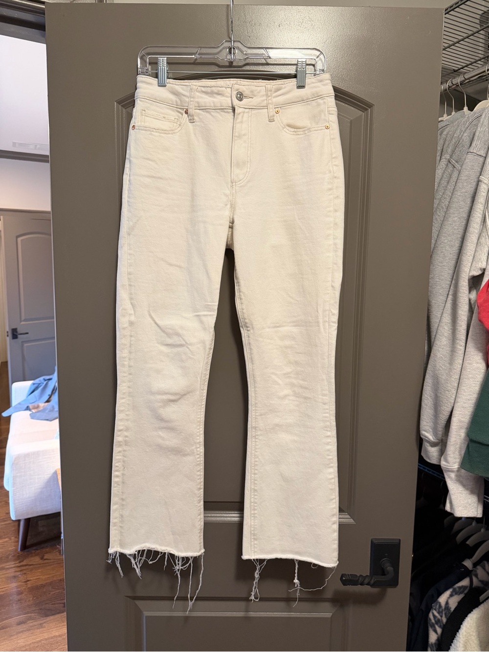 PAIGE Cream Raw-Hem Wide-Leg Jeans